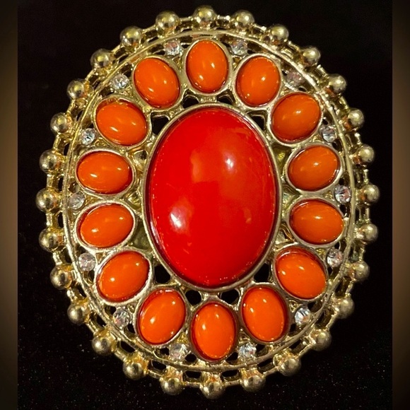 Orange cabochon and rhinestone stretch ring​​​ - Picture 1 of 7